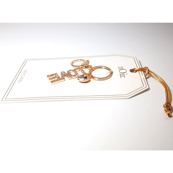 NWT Noir Crystal Love Heart Gold Tone Bag Charm Clip Keyring Keychain New - Picture 6 of 6
